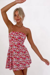 Suspender Floral Printed Waist-Controlled Slimming Cami Dress Short