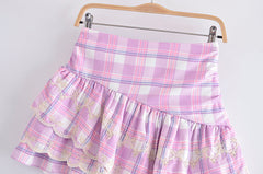 Towel Embroidery Plaid Pleated Lotus Leaf Skirt