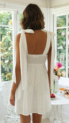 Sundress Shoulder Lace-up Slimming Solid Color Short Dress Shoulder Bow Tie Strap