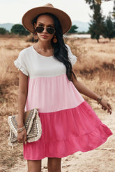 Kleid mit Rundhalsausschnitt und Farbblock-Muster