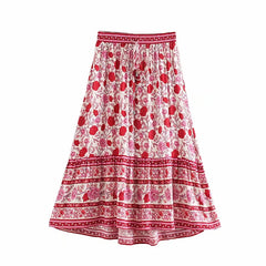 Herbst All-Matching Slimming Rose Positionierung Druck elastische Taille Rock Bohemian
