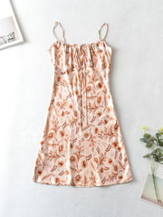 Sundress French Minority Printed Satin Short Strap Dress
