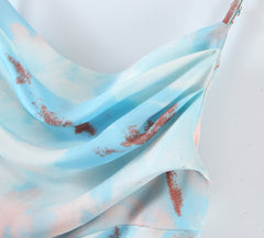 Suspender Swing Collar Mid-Length Dress Front Slit Tie-Dyed Dress