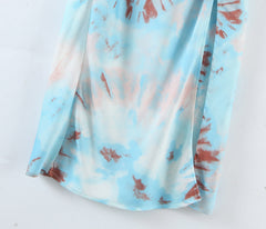 Suspender Swing Collar Mid-Length Dress Front Slit Tie-Dyed Dress