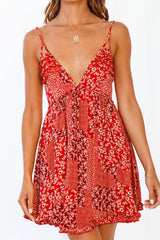 Sundress Spaghetti-Strap Floral Print Dress Patchwork Matching