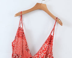 Sundress Spaghetti-Strap Floral Print Dress Patchwork Matching