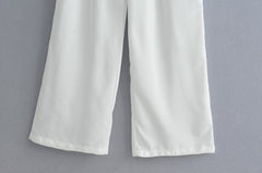 V-Ausschnitt, ärmellos, taillierte Taille, gerüschte Knöpfe in der ersten Reihe, Kordelzug, lässiger Overall
