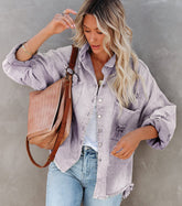 Alte mittellange zerrissene lose Jeansjacke Jacke Mantel Multicolor