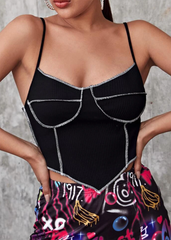 Elastic Triangle Hem Sling Open Line Stitching Irregular Asymmetric Chest Line Three-Dimensional Vest