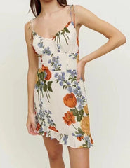 Robe à bretelles en bois à motif floral vintage, fine et amincissante, décolleté en V, avec nœud