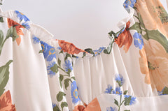 Robe à bretelles en bois à motif floral vintage, fine et amincissante, décolleté en V, avec nœud