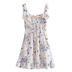 Little Fresh Floral Slim-Fitting Stringy Selvedge Lace-up Dress Tie Strap