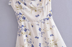 Little Fresh Floral Slim-Fitting Stringy Selvedge Lace-up Dress Tie Strap