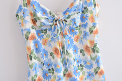 Robe longue imprimée à lacets et col en V