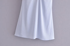 Baby Blue Floral Embroidered Draped Satin Backless Spaghetti Straps Dress Mini