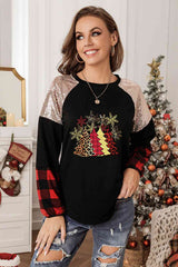 Langarm-T-Shirt mit Pailletten und Weihnachtsbaum-Grafik