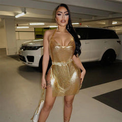 Robe fendue slim à dos nu de couleur unie