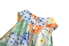 French Floral Print Lace-up Dress Sweet Halter Flounced off-the-Shoulder Stitching Short