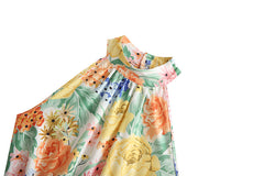 French Floral Print Lace-up Dress Sweet Halter Flounced off-the-Shoulder Stitching Short