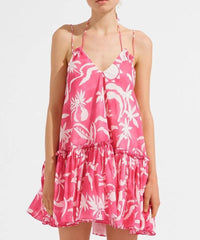 Robe plissée sans manches à volants