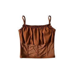 Wrapped Chest Solid Color off-the-Neck Vest Blogger off-Shoulder Patch Mesh Stitching Sling