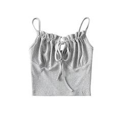 Einfarbige Top-Weste mit strähnigem Selvedge-Schnürverschluss und Kordelzug