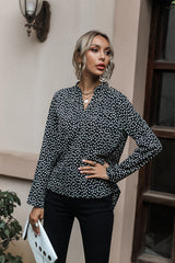 Floral Curved Hem Long Sleeve Blouse