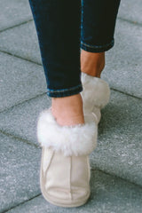 Beige Plush Suede Patchwork Thick Sole Slippers