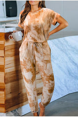 Tie-Dyed One-Piece Pajamas Loose Short Sleeve round Neck Homewear