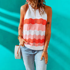 Gilet en laine tricotée patchwork de couleurs contrastées en coton acrylique