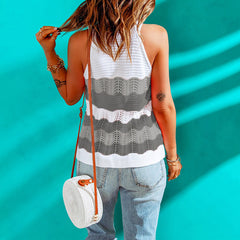 Gilet en laine tricotée patchwork de couleurs contrastées en coton acrylique