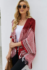 Chevron Dolman Sleeve Fringed Poncho