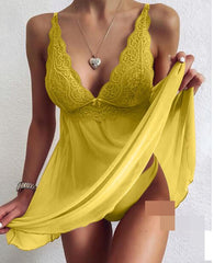 Deep V Plunge Plunge Satin Lace Slip Nightdress Seductive Backless Private Room Dress