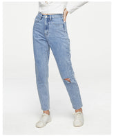 Jeans mit hoher Taille und weitem Bein, Boyfriend-Jeans, zerrissen