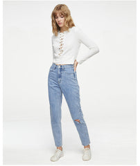 Jeans High Waist Boyfriend Loose Straight Wide-Leg Pants Ripped Jeans