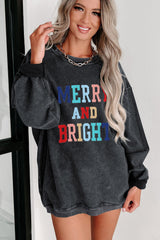 Schwarzes MERRY BRIGHT Sweatshirt mit bestickter Kordelgrafik