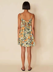 Hollow Out Cutout out Tied Suspender French Tight Waist Elegant Graceful Printed Dress