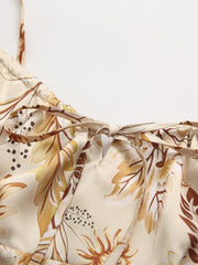 Robe nuisette dos nu à imprimé frais, robe douce à taille ajustée, robe florale à nouer aux épaules