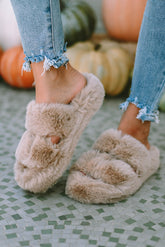 Brown Plush Hollow Out Slippers