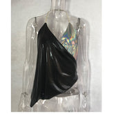 Débardeur à bretelles plongeantes et décolleté plongeant en V avec strass et patchwork de couleurs contrastées