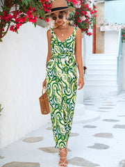 Abstract Print Tied Sleeveless Jumpsuit