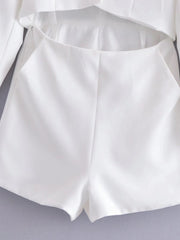 Polokragen, einfarbige Taille, ausgehöhlter Ausschnitt, offenes Ende, lässiger Strampler