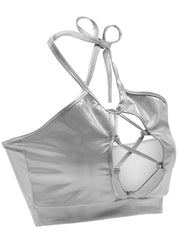 Slim Fit Halter Spaghetti Straps Vest Strap Hollow Out Cutout out Bright Leather