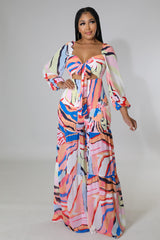 Chiffon Lace-up Waist-Controlled cropped Flared Jumpsuit