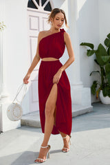 Oblique Shoulder Bow Suit Split Expansion Skirt Dress Two-Piece Set
