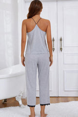 Halter Neck Cami Lace Trim Pajama Set