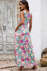 Robe longue sans manches à col rond et poches