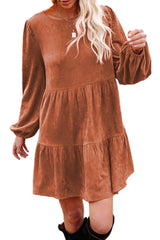 Chestnut Faux Suede Tiered Babydoll Mini Dress