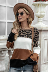 Strickpullover mit geripptem Farbblock-Besatz