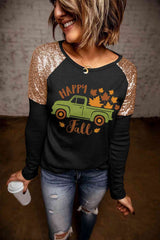 HAPPY FALL T-Shirt mit Grafik und Pailletten